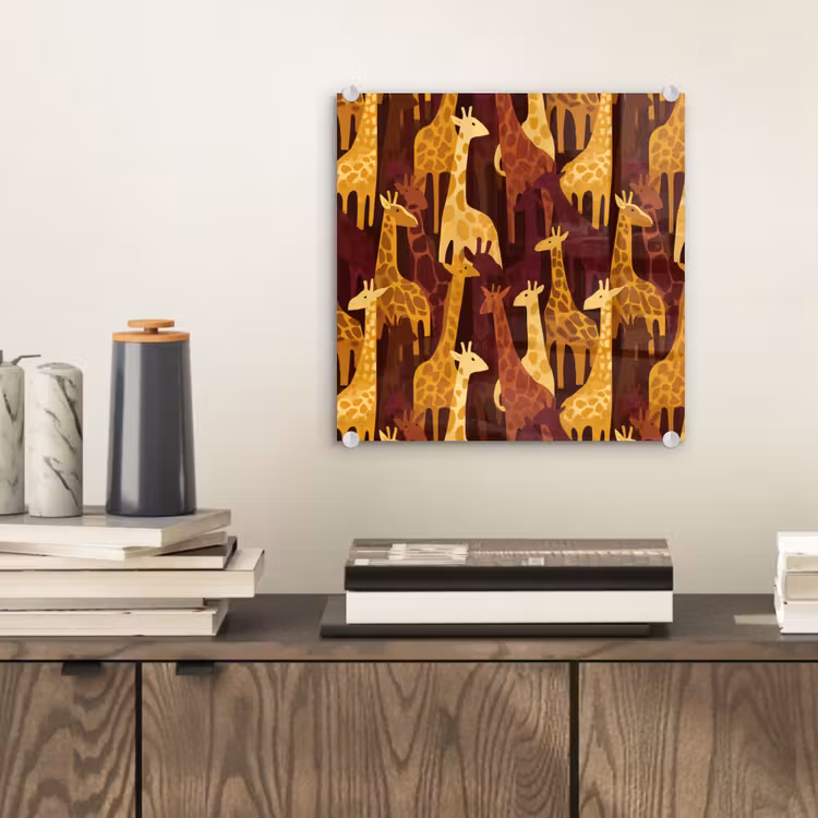 Glasbild - Braun – Giraffen – Safari – Muster — 2