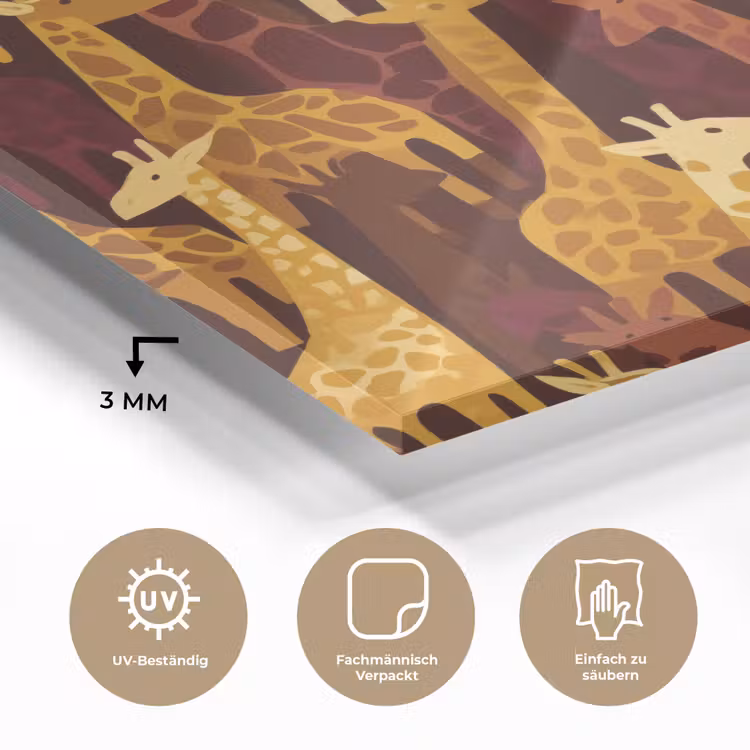 Glasbild - Braun – Giraffen – Safari – Muster — 3