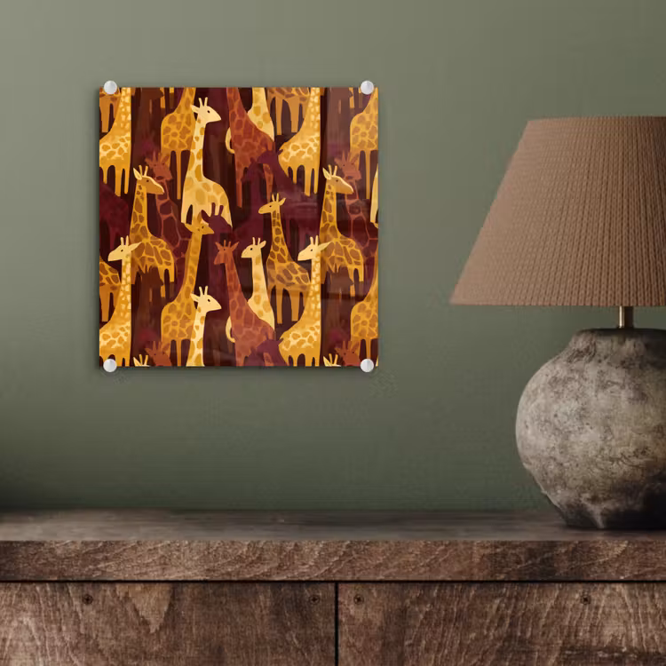 Glasbild - Braun – Giraffen – Safari – Muster — 4