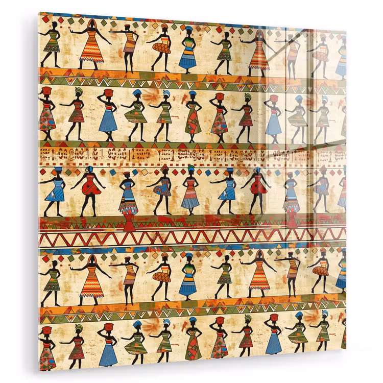 Glasbild - Farbenfroh – Afrikanisch – Ethnisch – Tanzende Frauen – Muster — 1