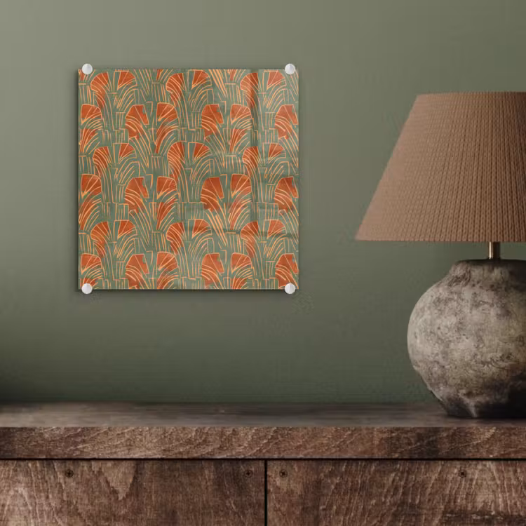 Glasbild - Grün – Terrakotta – Deko – Fächer — 4