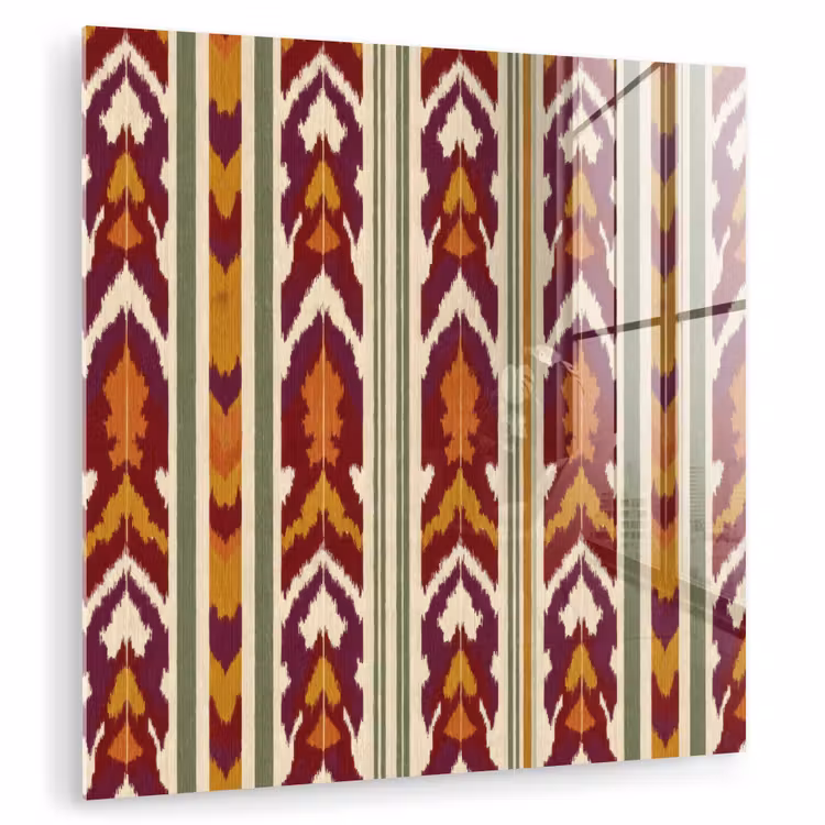 Glasbild - Ikat – Bordeauxrot – Ethno – Muster — 1