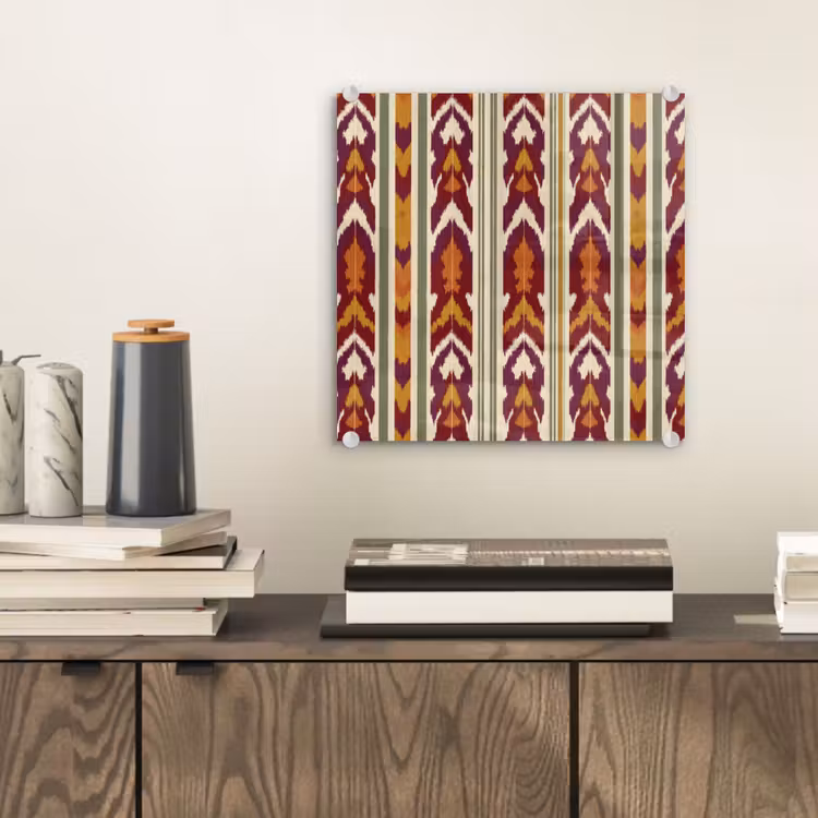 Glasbild - Ikat – Bordeauxrot – Ethno – Muster — 2