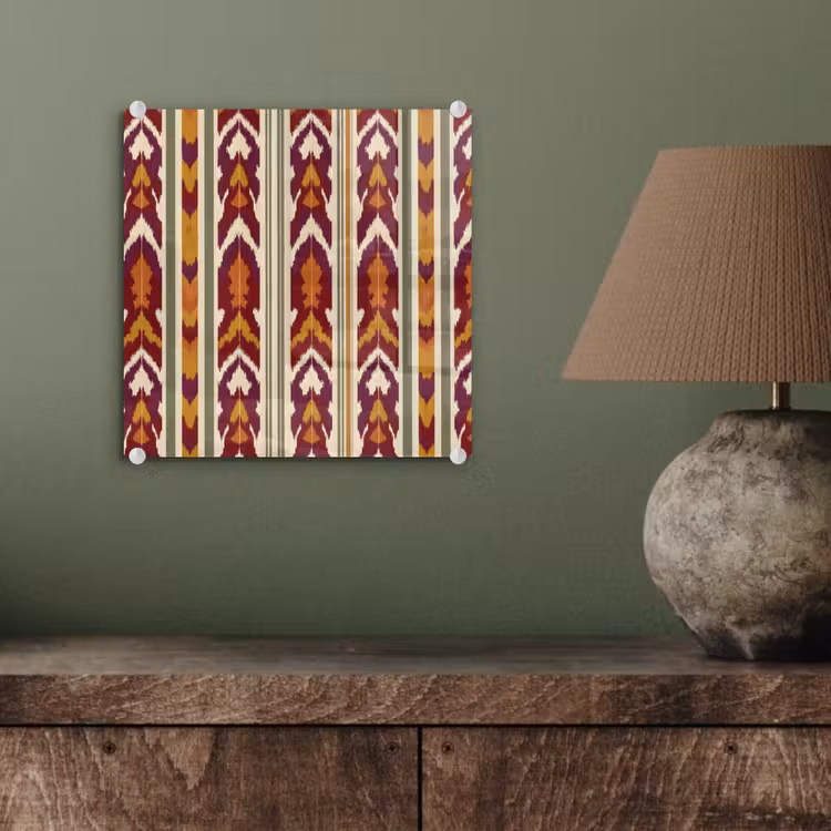Glasbild - Ikat – Bordeauxrot – Ethno – Muster — 4