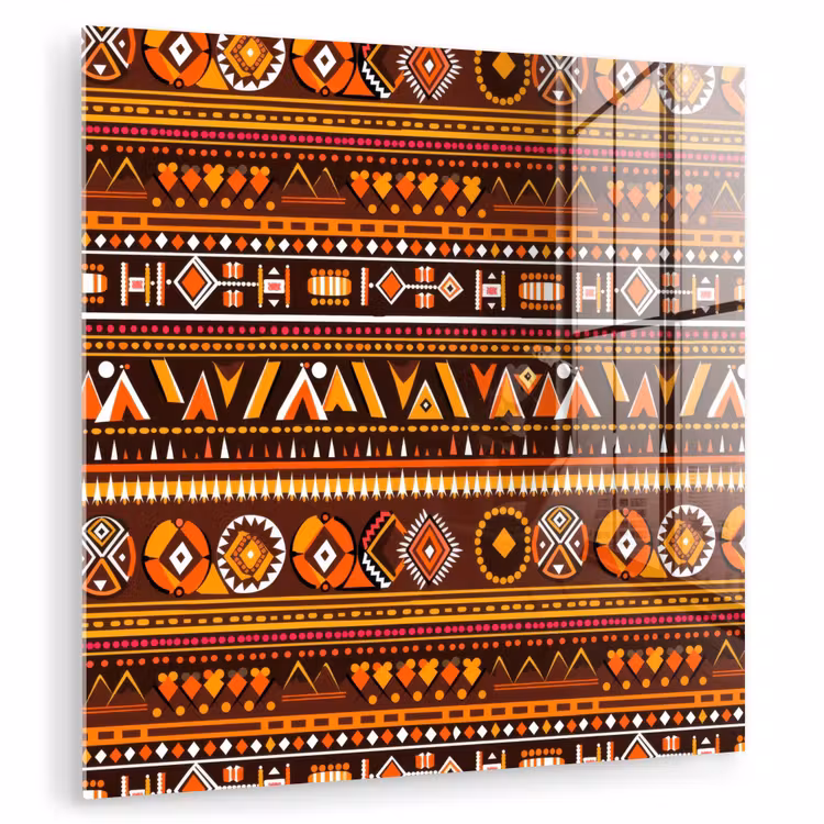 Glasbild - Orange – Ethnisch – Tribal – Geometrisch – Muster — 1
