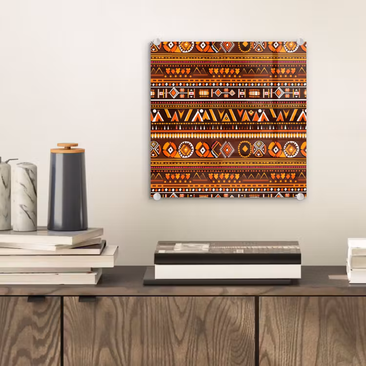 Glasbild - Orange – Ethnisch – Tribal – Geometrisch – Muster — 2