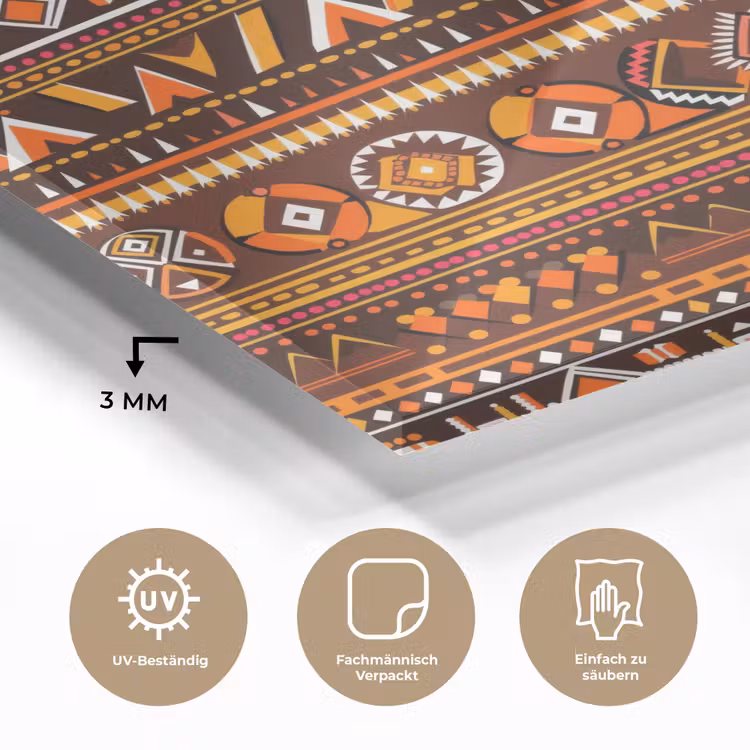 Glasbild - Orange – Ethnisch – Tribal – Geometrisch – Muster — 3