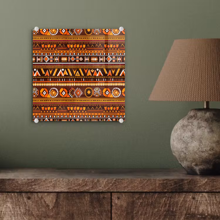 Glasbild - Orange – Ethnisch – Tribal – Geometrisch – Muster — 4