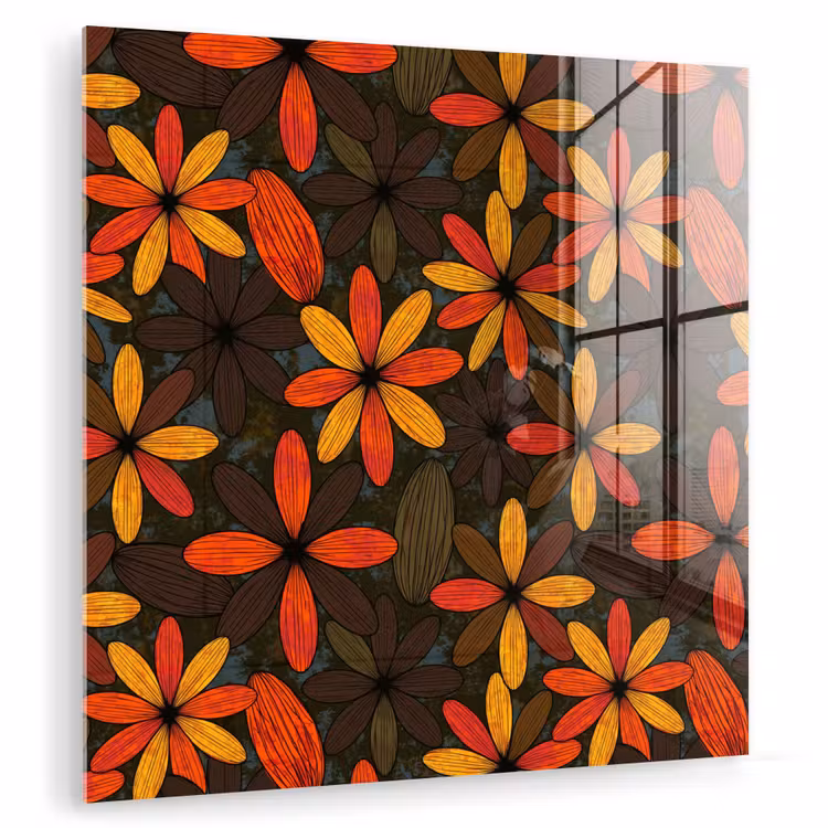 Glasbild - Orange – Retro – Blumen – Herbst — 1