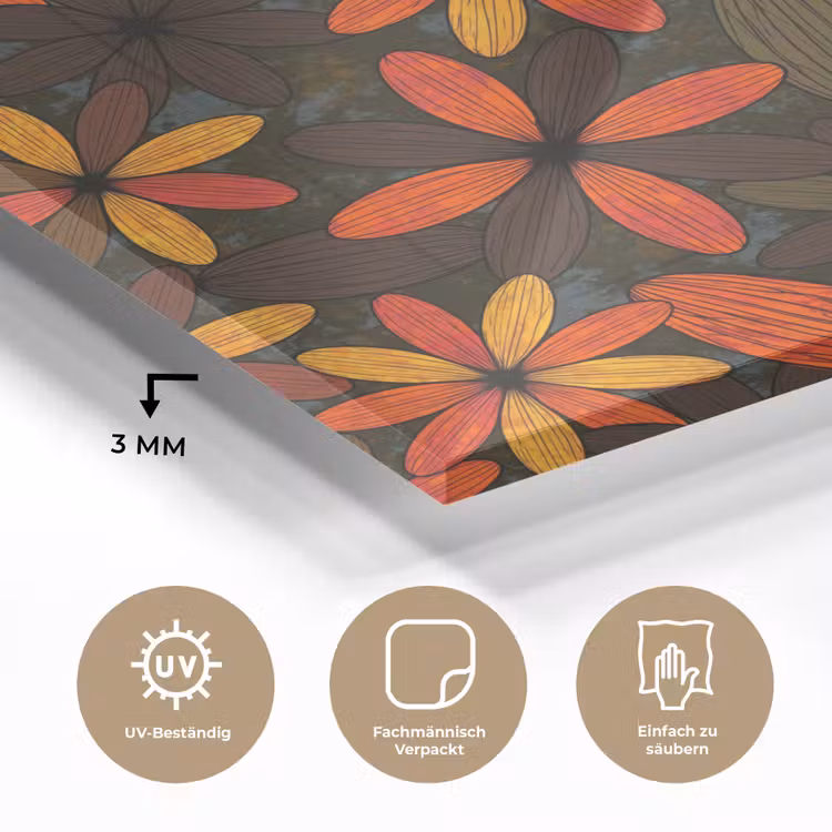 Glasbild - Orange – Retro – Blumen – Herbst — 3