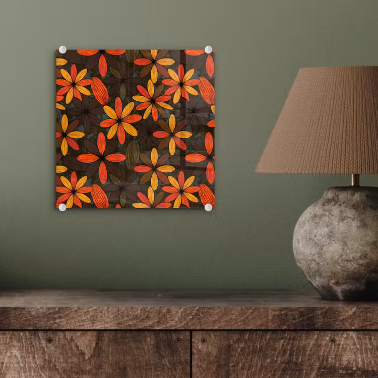 Glasbild - Orange – Retro – Blumen – Herbst — 4