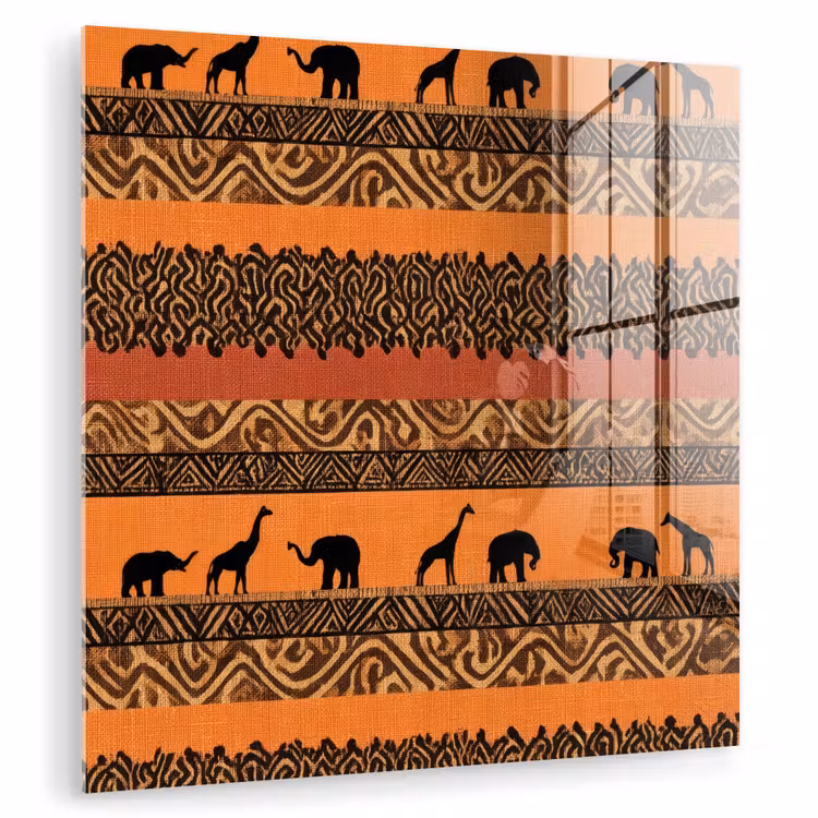 Glasbild - Orange – Safari – Afrikaans – Tiere – Muster — 1