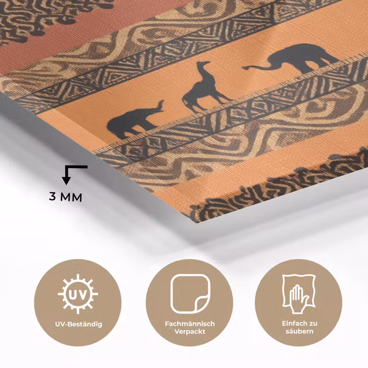 Glasbild - Orange – Safari – Afrikaans – Tiere – Muster — 3