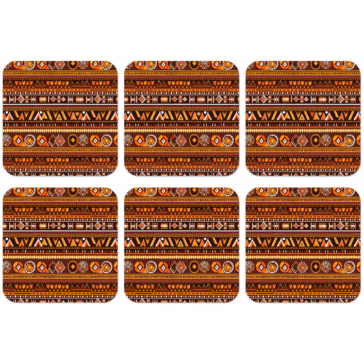 Untersetzer - Orange – Ethnisch – Tribal – Geometrisch – Muster — 1