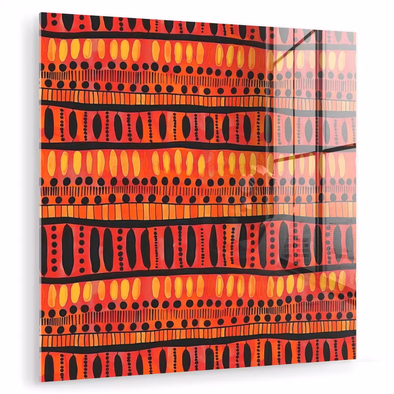 Glasbild - Rot – Orange – Ethnisch – Ausdrucksstark – Muster — 1