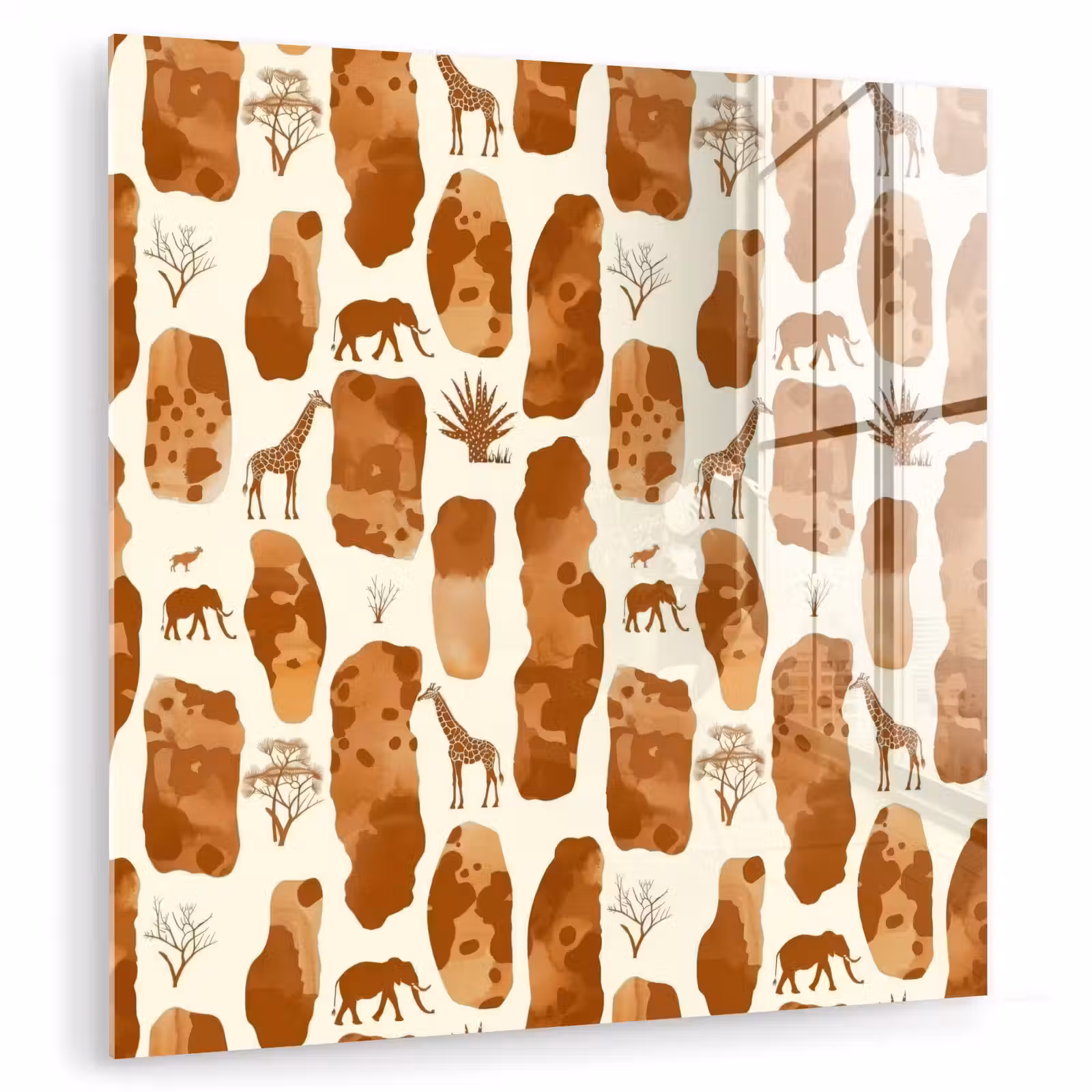 Glasbild - Terrakotta – Safari – Tiere – Muster — 1