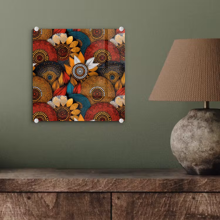 Glasbild - Farbenfroh – Aborigine – Punktmalerei – Botanisch – Muster — 4