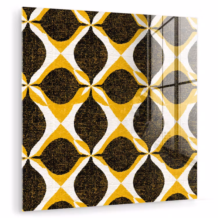 Glasbild - Gelb – Schwarz – Geometrisch – Retro – Struktur — 1