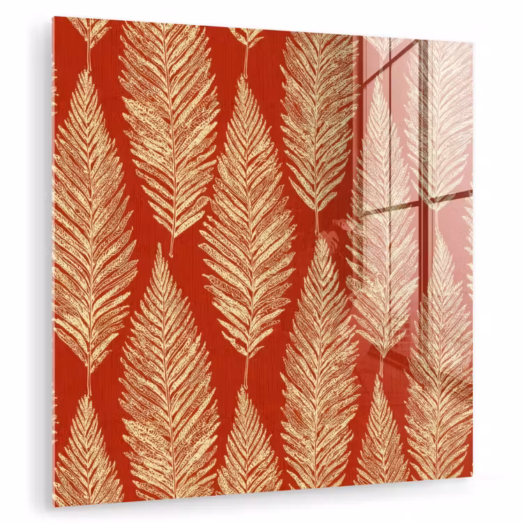 Glasbild - Rot – Botanisch – Farn – Muster — 1