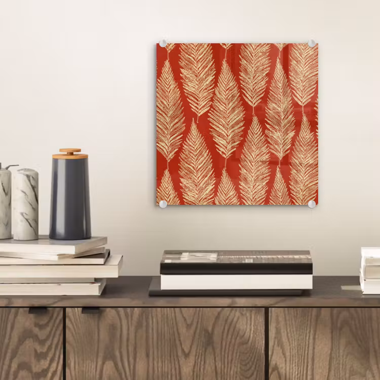Glasbild - Rot – Botanisch – Farn – Muster — 2