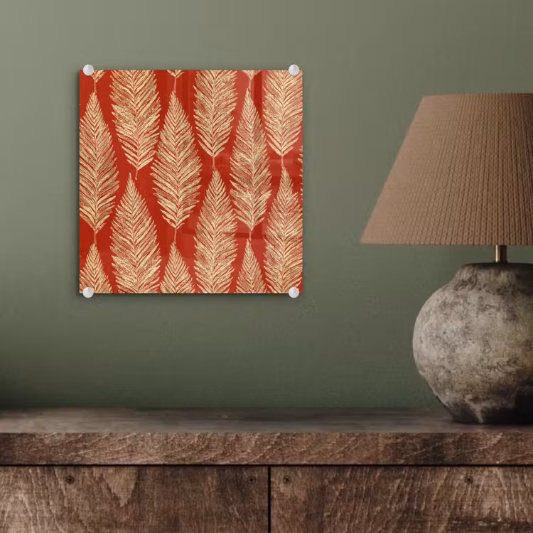 Glasbild - Rot – Botanisch – Farn – Muster — 4