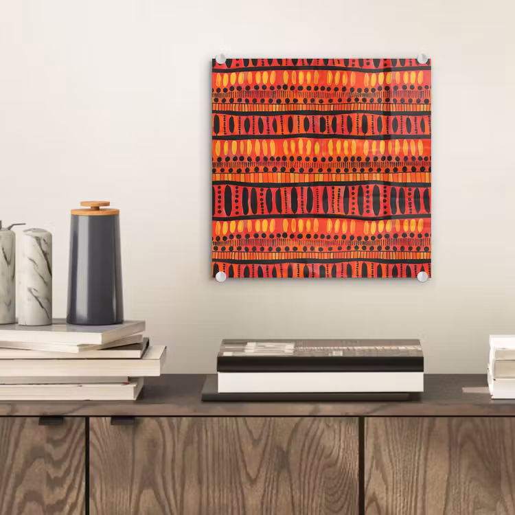 Glasbild - Rot – Orange – Ethnisch – Ausdrucksstark – Muster — 2