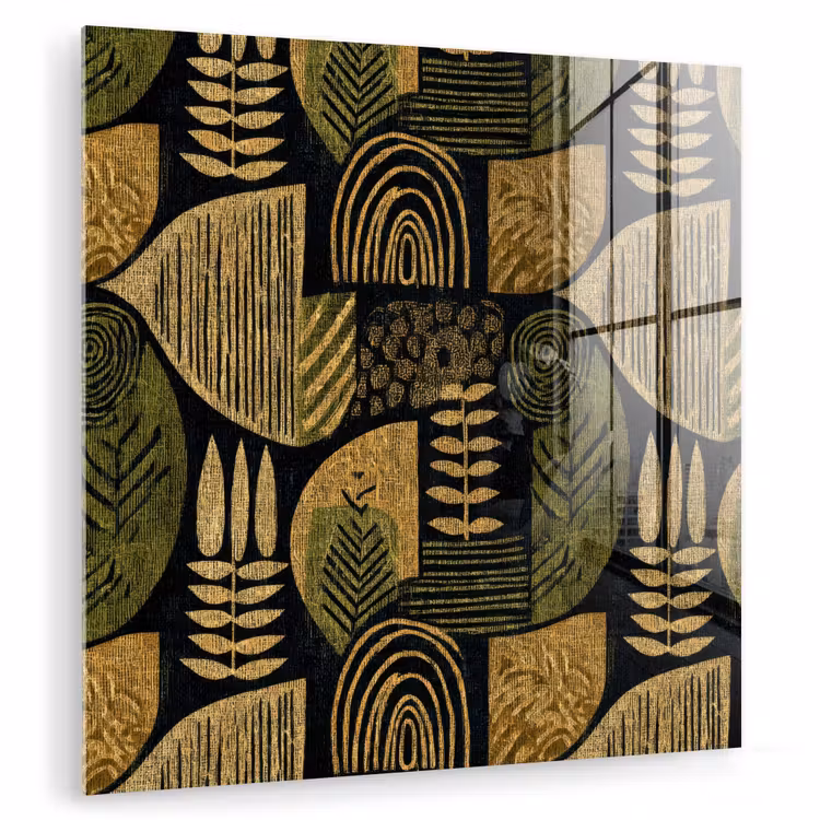 Glasbild - Schwarz – Ockergelb – Botanisch – Textur — 1