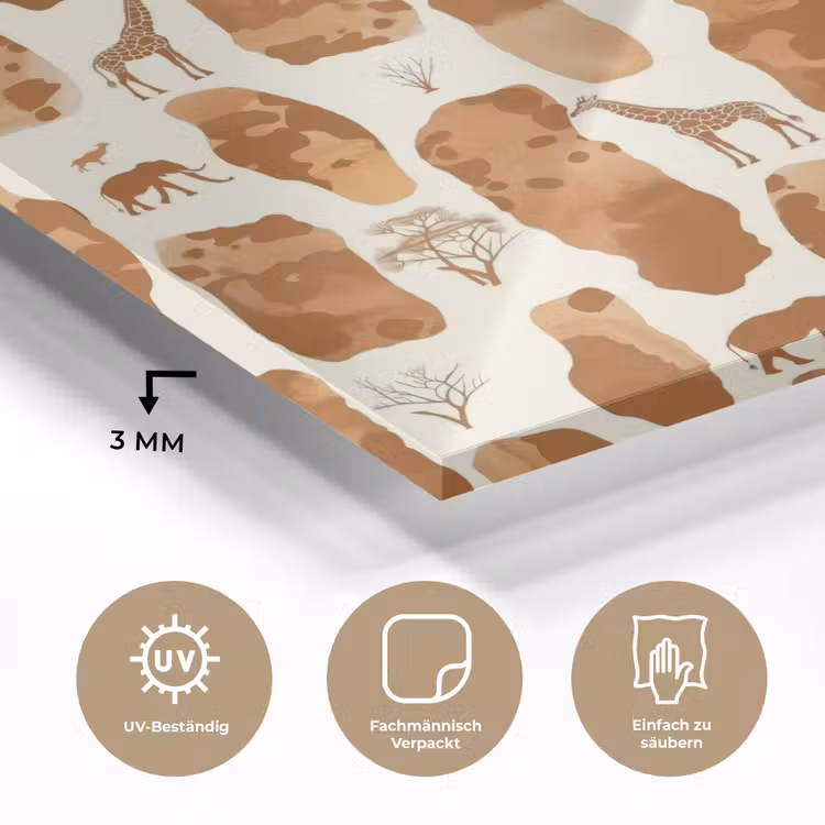 Glasbild - Terrakotta – Safari – Tiere – Muster — 3