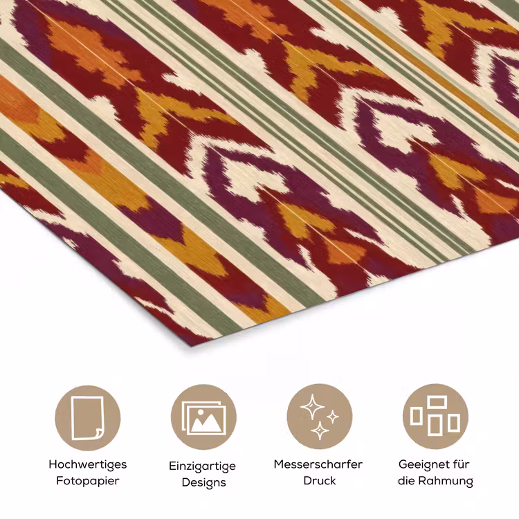 Poster - Ikat – Bordeauxrot – Ethno – Muster — 5