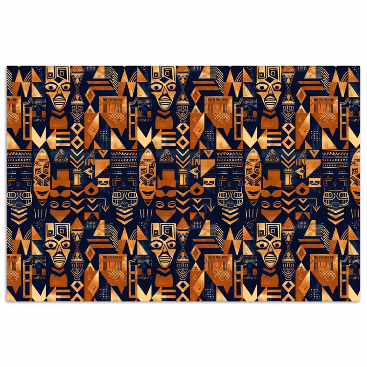 Poster - Nachtblau – Kupfer – Tribal – Masken — 1