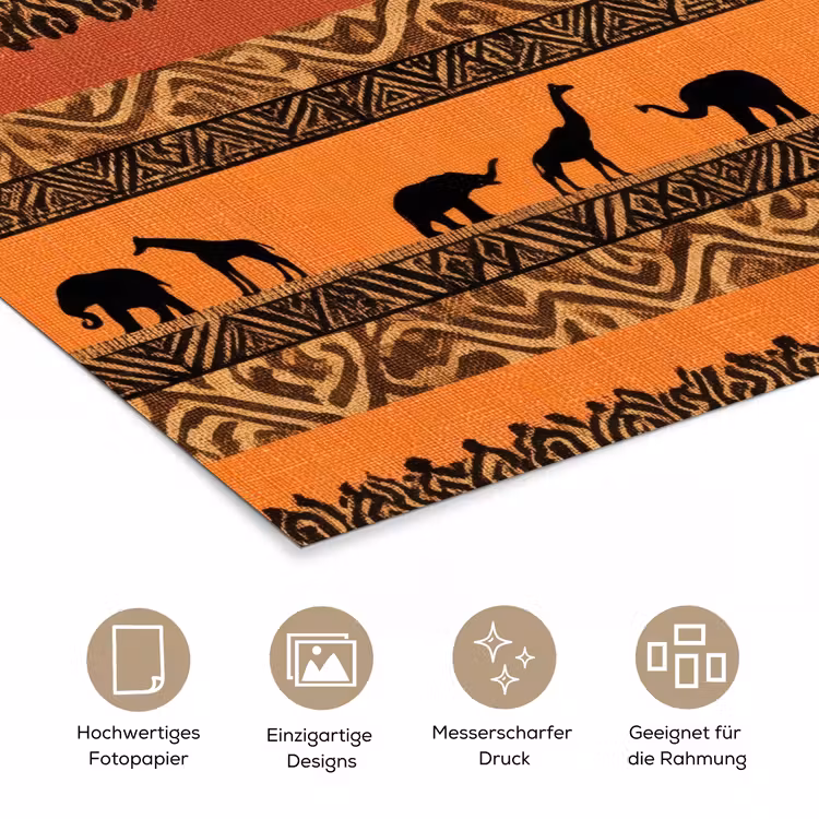 Poster - Orange – Safari – Afrikaans – Tiere – Muster — 5