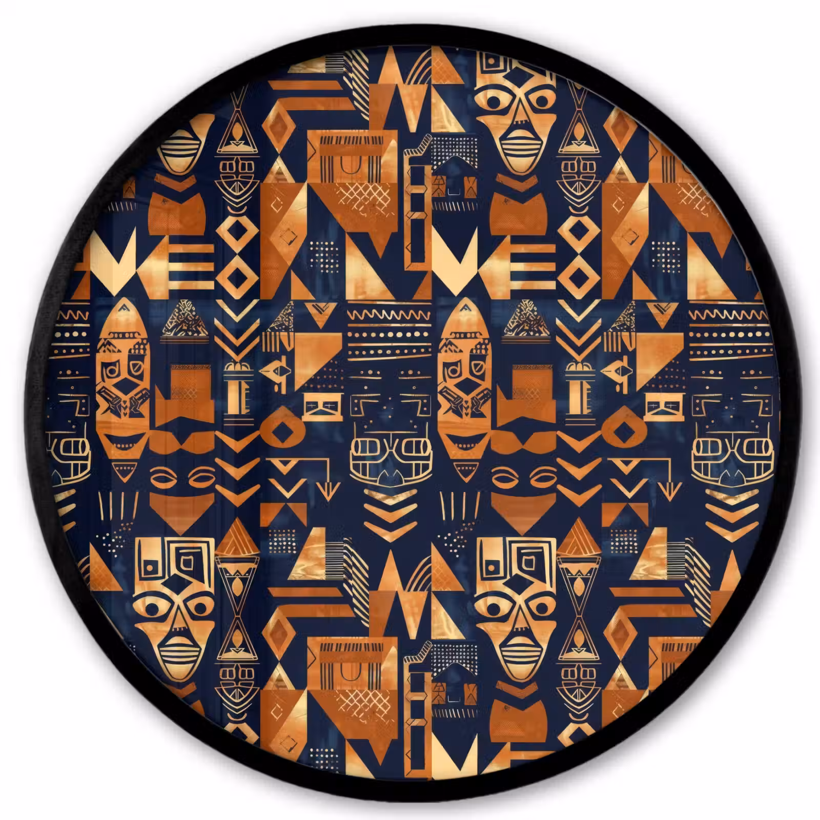 Poster im Rahmen Rund - Nachtblau – Kupfer – Tribal – Masken — 1