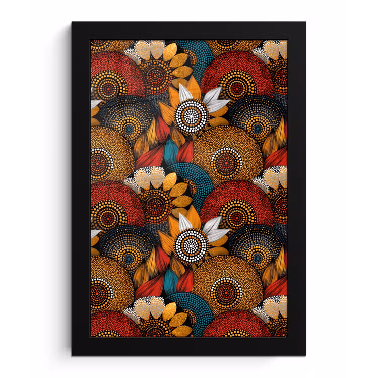Bilder mit Rahmen - Farbenfroh – Aborigine – Punktmalerei – Botanisch – Muster — 1