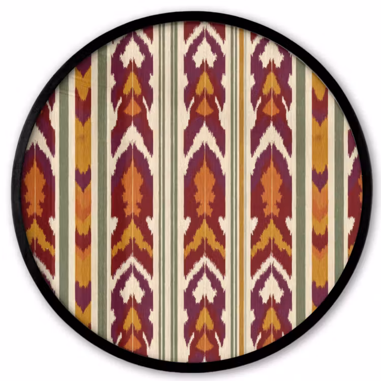 Poster im Rahmen Rund - Ikat – Bordeauxrot – Ethno – Muster — 1