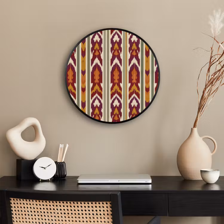 Poster im Rahmen Rund - Ikat – Bordeauxrot – Ethno – Muster — 3