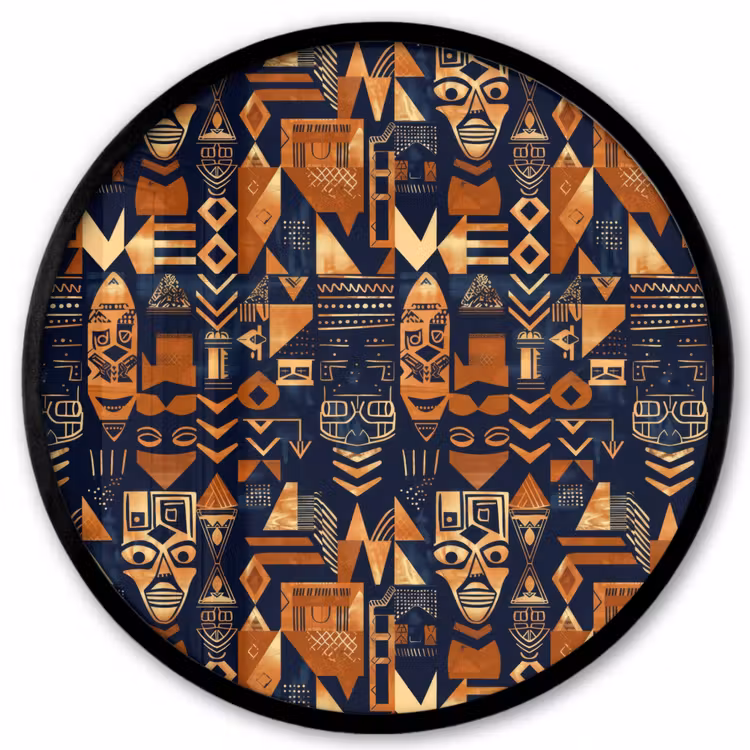 Poster im Rahmen Rund - Nachtblau – Kupfer – Tribal – Masken — 1