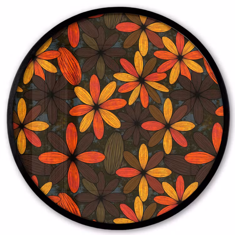 Poster im Rahmen Rund - Orange – Retro – Blumen – Herbst — 1