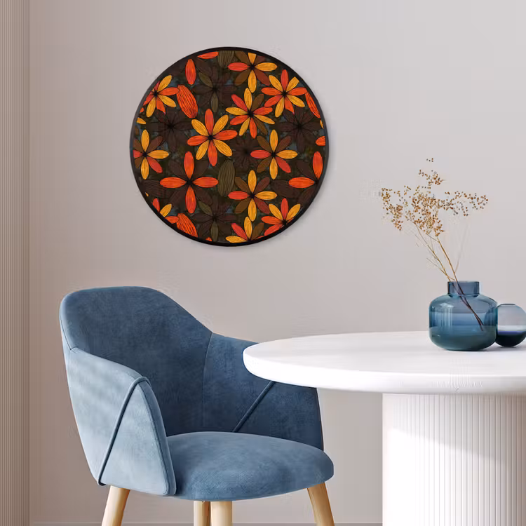 Poster im Rahmen Rund - Orange – Retro – Blumen – Herbst — 4