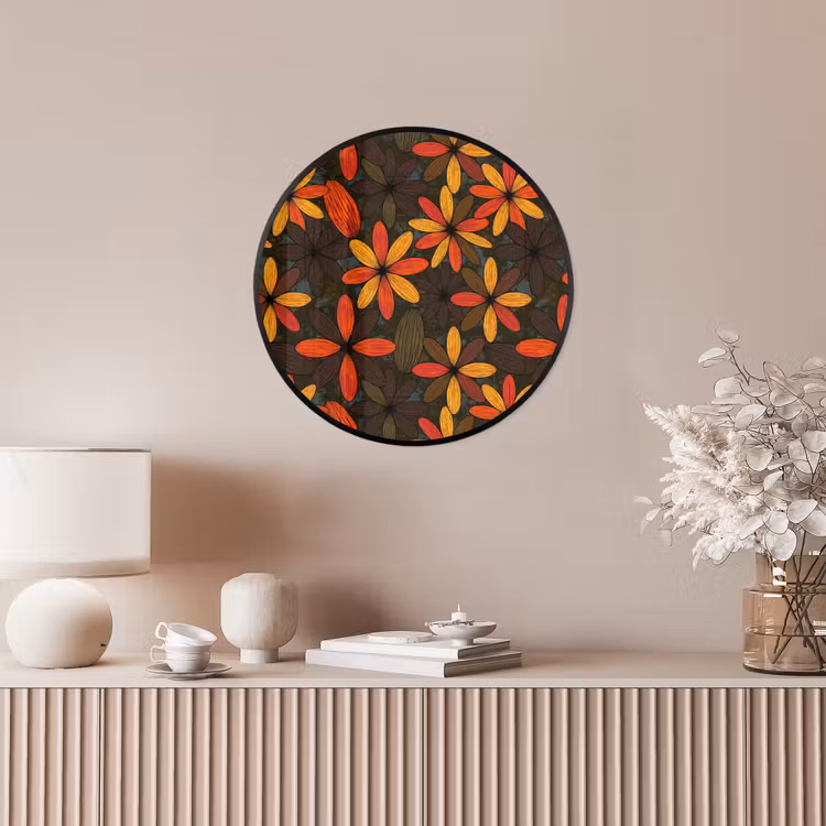 Poster im Rahmen Rund - Orange – Retro – Blumen – Herbst — 5