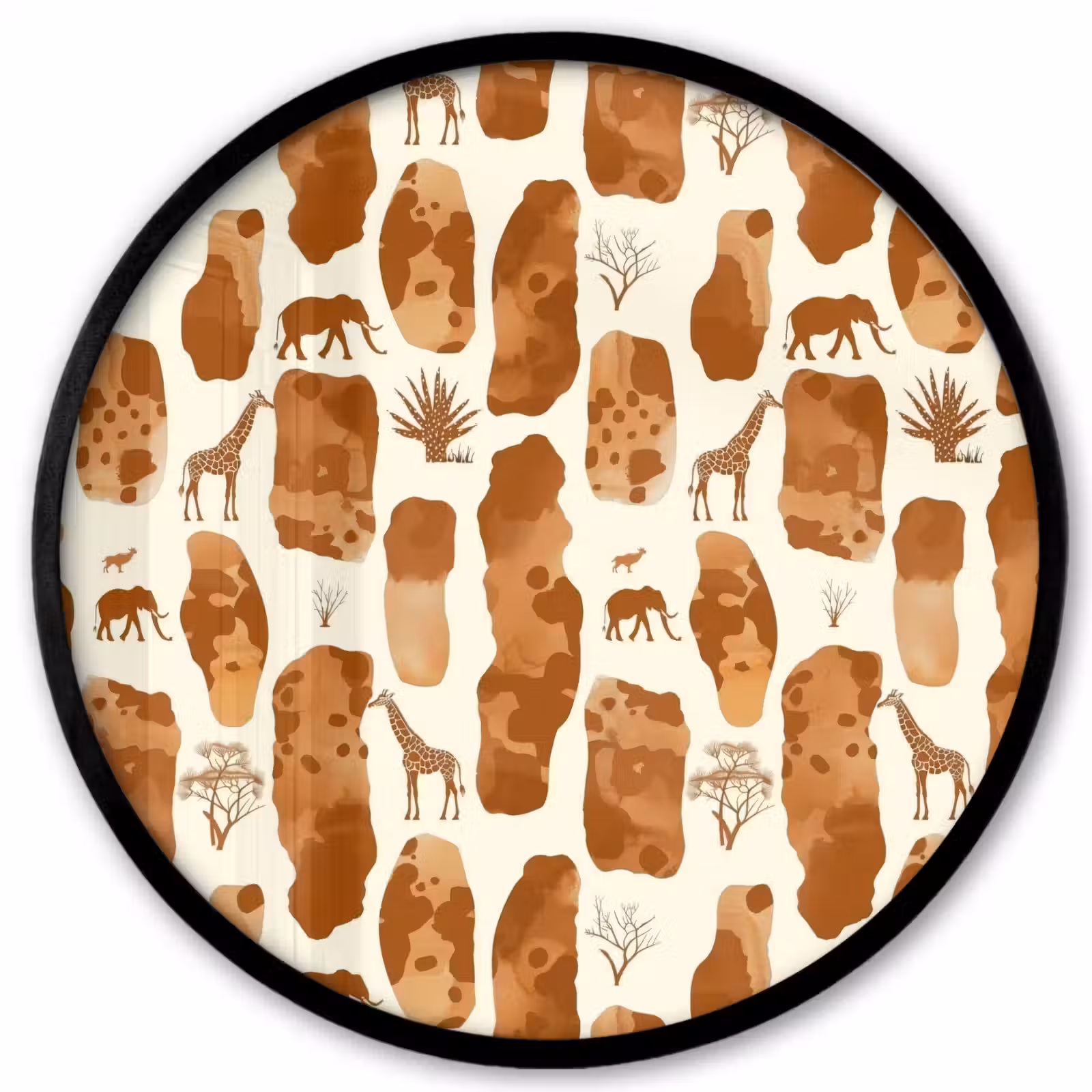 Poster im Rahmen Rund - Terrakotta – Safari – Tiere – Muster — 1