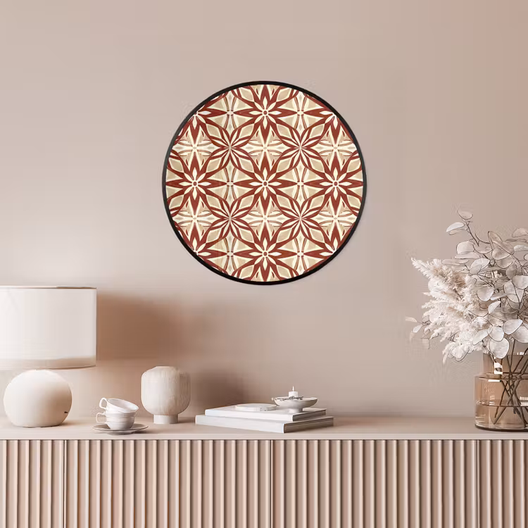 Poster im Rahmen Rund - Bordeauxrot – Geometrisch – Fliese – Muster — 5