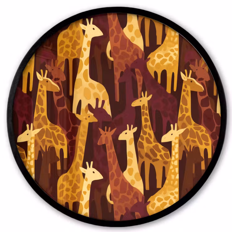 Poster im Rahmen Rund - Braun – Giraffen – Safari – Muster — 1
