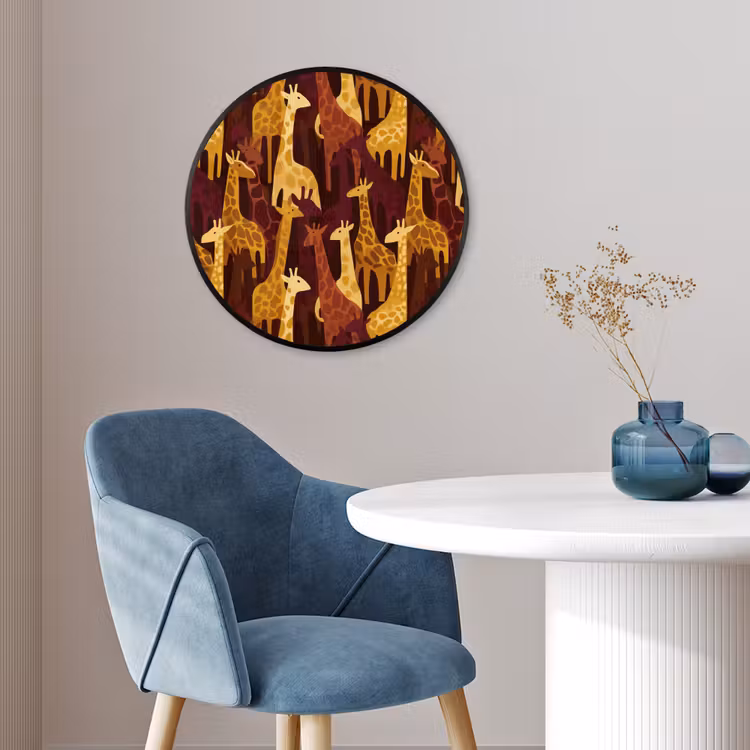 Poster im Rahmen Rund - Braun – Giraffen – Safari – Muster — 4