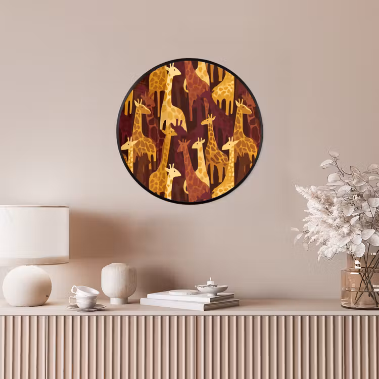 Poster im Rahmen Rund - Braun – Giraffen – Safari – Muster — 5