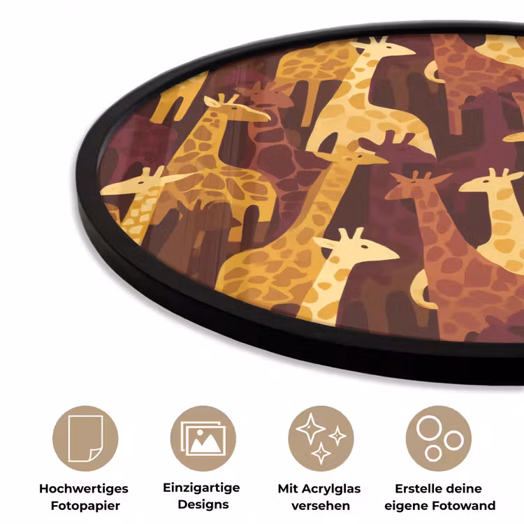 Poster im Rahmen Rund - Braun – Giraffen – Safari – Muster — 6