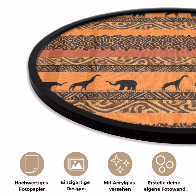 Poster im Rahmen Rund - Orange – Safari – Afrikaans – Tiere – Muster — 6