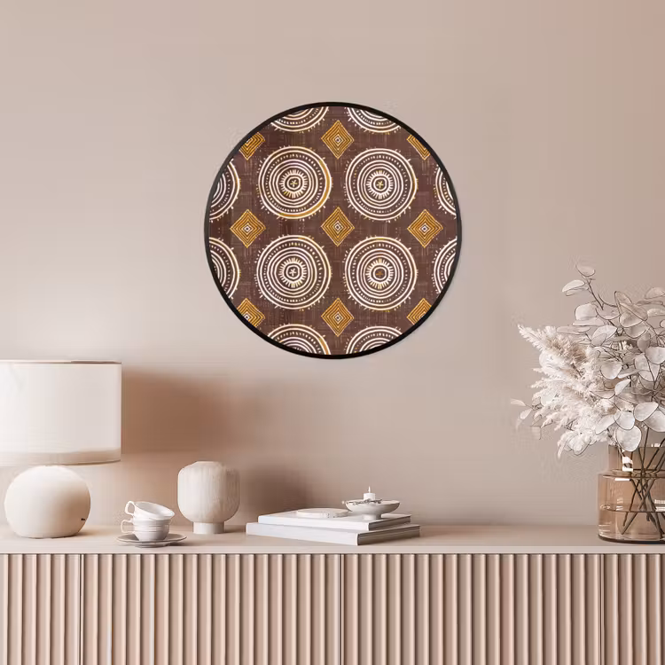 Poster im Rahmen Rund - Schokoladenbraun – Ethno – Tribal – Kreise – Muster — 5