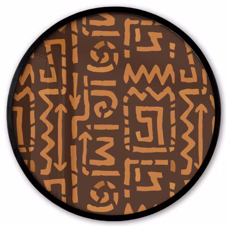 Poster im Rahmen Rund - Schokoladenbraun – Ethno – Tribal – Symbole — 1