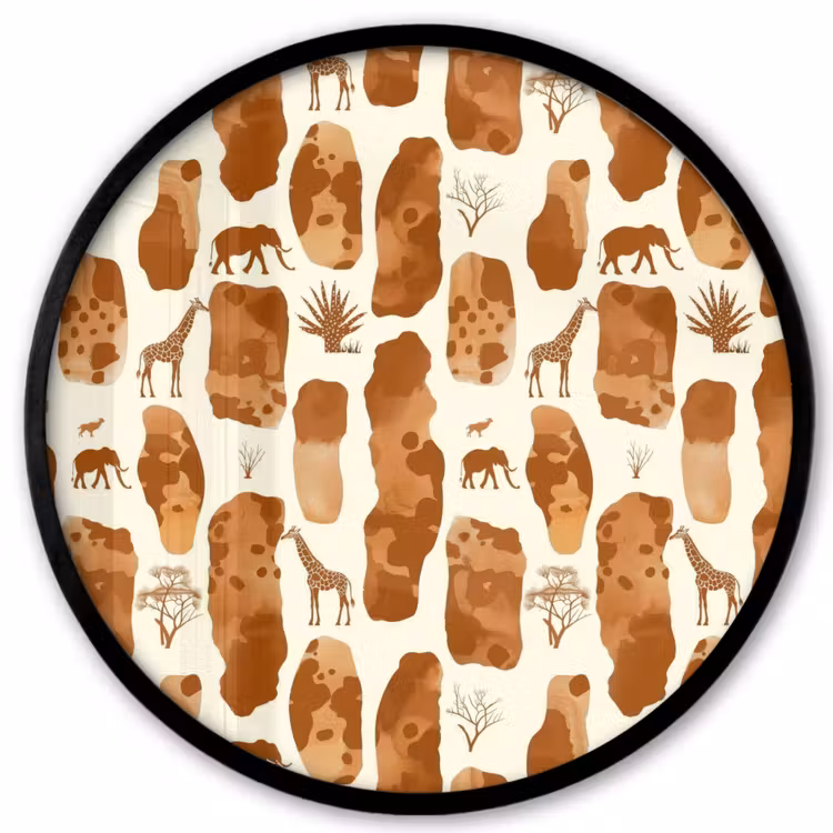 Poster im Rahmen Rund - Terrakotta – Safari – Tiere – Muster — 1