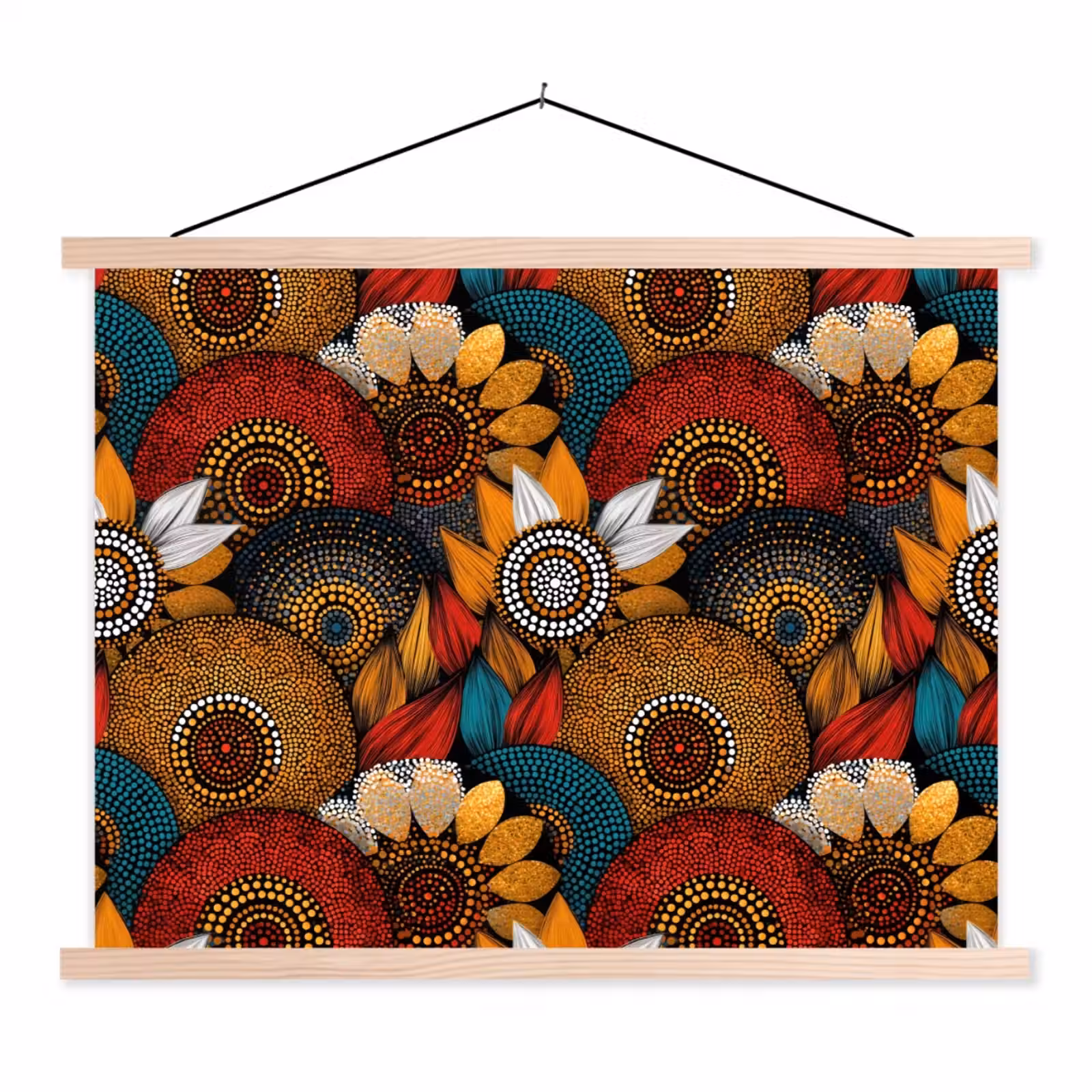 Stoffbild - Farbenfroh – Aborigine – Punktmalerei – Botanisch – Muster — 1